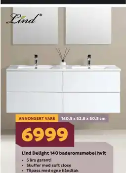 Megaflis Lind Delight 140 baderomsmøbel hvit tilbud