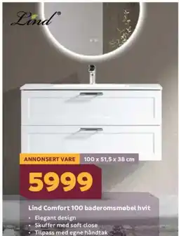 Megaflis Lind Lind Comfort 100 baderomsmøbel hvit tilbud