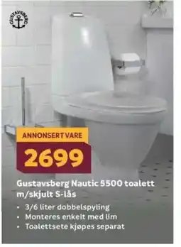 Megaflis Gustavsberg Nautic 5500 toalett m/skjult S-lås tilbud