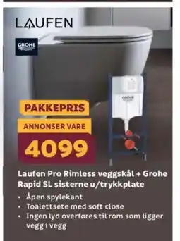Megaflis Laufen Pro Rimless veggskål + Grohe Rapid SL sisterne u/trykkplate tilbud
