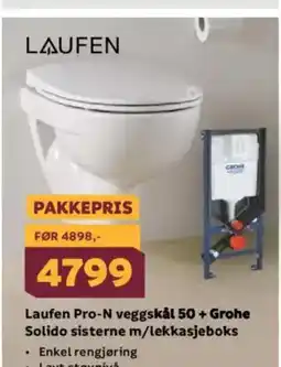 Megaflis Laufen Pro-N veggskål 50 + Grohe Solido sisterne m/lekkasjeboks tilbud