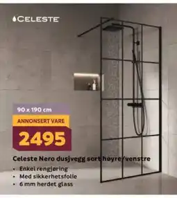 Megaflis CELESTE Celeste Nero dusjvegg sort høyre/venstre tilbud
