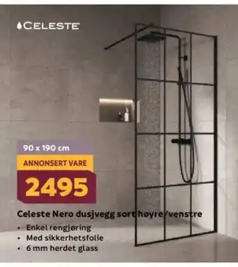 Megaflis CELESTE Celeste Nero dusjvegg sort høyre/venstre tilbud