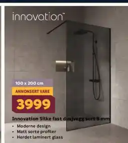 Megaflis Innovation Silke fast dusjvegg sort 8 mm tilbud