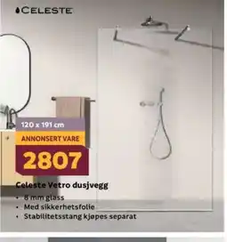 Megaflis Celeste Vetro dusjvegg tilbud