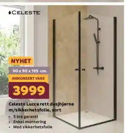 Megaflis Celeste Lucca rett dusjhjørne m/sikkerhetsfolie, sort tilbud
