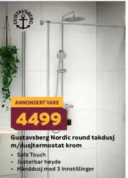 Megaflis Gustavsberg Nordic round takdusj m/dusjtermostat krom tilbud