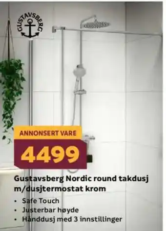 Megaflis Gustavsberg Nordic round takdusj m/dusjtermostat krom tilbud