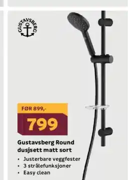 Megaflis Gustavsberg Round dusjsett matt sort tilbud