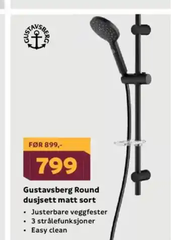 Megaflis Gustavsberg Round dusjsett matt sort tilbud