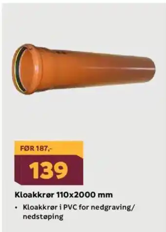 Megaflis Kloakkrør 110x2000 mm tilbud