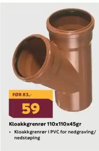 Megaflis Kloakkgrenrør 110x110x45gr tilbud