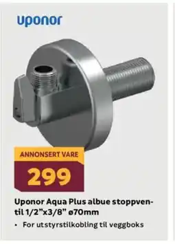 Megaflis Uponor Aqua Plus albue stoppven- til 1/2"x3/8" 70mm tilbud
