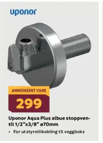 Megaflis Uponor Aqua Plus albue stoppven- til 1/2"x3/8" 70mm tilbud