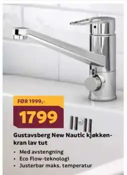 Megaflis Gustavsberg New Nautic kjøkken- kran lav tut tilbud