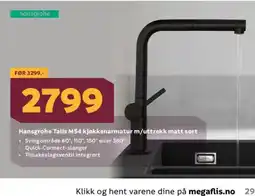Megaflis Hansgrohe Talis M54 kjøkkenarmatur m/uttrekk matt sort tilbud