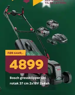 Megaflis Bosch gressklipper uni rotak 37 cm 2x18V 2x4ah tilbud
