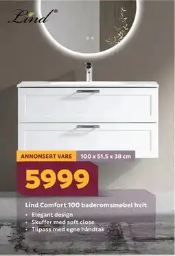 Megaflis Lind Comfort 100 baderomsmøbel hvit tilbud
