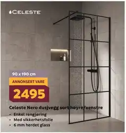 Megaflis Celeste Nero dusjvegg sort høyre/venstre tilbud