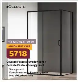 Megaflis Celeste Fasto skyvedør sort + Celeste Fasto sidevegg sort tilbud