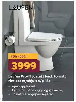 Megaflis Laufen Pro-N toalett back to wall rimless m/skjult s/p-lås tilbud