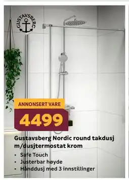 Megaflis Gustavsberg Nordic round takdusj m/dusjtermostat krom tilbud