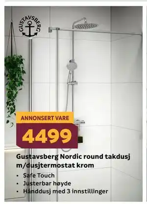 Megaflis Gustavsberg Nordic round takdusj m/dusjtermostat krom tilbud