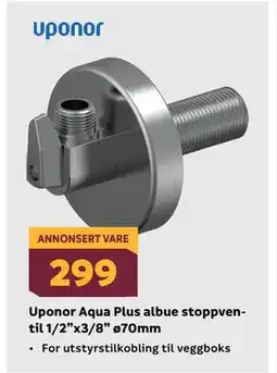 Megaflis Uponor Aqua Plus albue stoppventil 1/2”x3/8” ø70mm tilbud