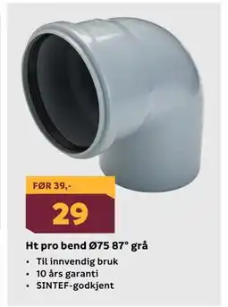 Megaflis Ht pro bend Ø75 87° grå tilbud
