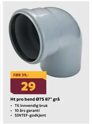 Megaflis Ht pro bend Ø75 87° grå tilbud