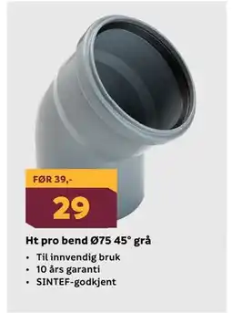 Megaflis Ht pro bend Ø75 45° grå tilbud
