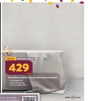 Megaflis BerryAlloc Lys Skifer Børstet Slett baderomspanel tilbud