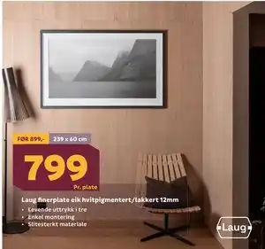 Megaflis Laug finerplate eik hvitpigmentert/lakkert 12mm tilbud