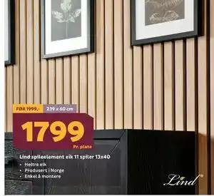 Megaflis Lind spileelement eik 11 spiler 13x40 tilbud