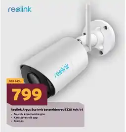 Megaflis Reolink Argus Eco hvit batteridrevet B320 hvit V4 tilbud