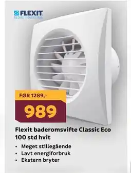 Megaflis Flexit baderomsvifte Classic Eco 100 std hvit tilbud