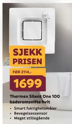 Megaflis Thermex Silent One 100 baderomsvifte hvit tilbud
