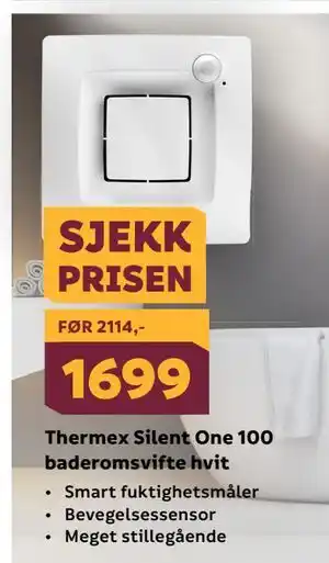 Megaflis Thermex Silent One 100 baderomsvifte hvit tilbud
