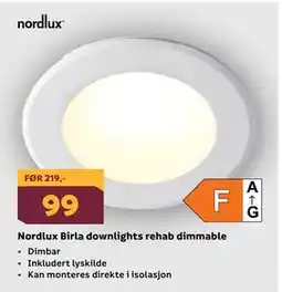 Megaflis Nordlux Birla downlights rehab dimmable tilbud