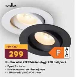 Megaflis Nordlux Aliki KIP IP44 innebygd LED hvit/sort tilbud