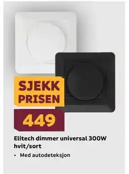 Megaflis Elitech dimmer universal 300W hvit/sort tilbud