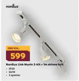Megaflis Nordlux Link Munin 3-kit + 1m skinne hvit tilbud