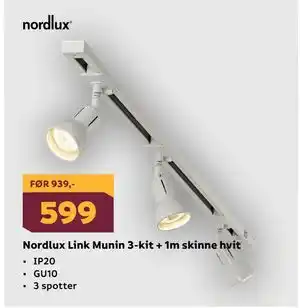 Megaflis Nordlux Link Munin 3-kit + 1m skinne hvit tilbud