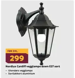 Megaflis Nordlux Cardiff vegglampe down E27 sort tilbud