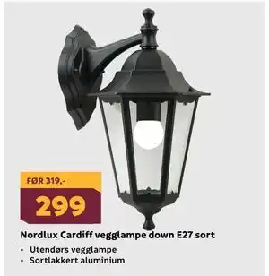 Megaflis Nordlux Cardiff vegglampe down E27 sort tilbud
