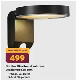 Megaflis Nordlux Rica Round soldrevet vegglampe LED sort tilbud