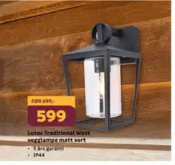 Megaflis Lutec Traditional West vegglampe matt sort tilbud