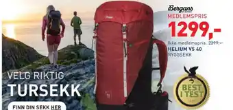Intersport Bergans HELIUM V5 40 RYGGSEKK tilbud