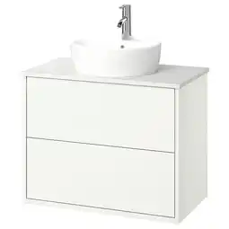 IKEA HavbÄck / tÖrnviken Servantskap m skuffer/servant/kran, hvit/hvit marmormønstret, 82x49x79 cm tilbud