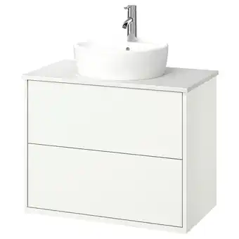 IKEA HavbÄck / tÖrnviken Servantskap m skuffer/servant/kran, hvit/hvit marmormønstret, 82x49x79 cm tilbud